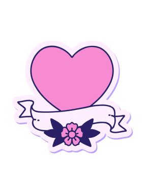 Dövme çıkartmasının hareketli animasyonu geleneksel kalp ve afiş tarzında.