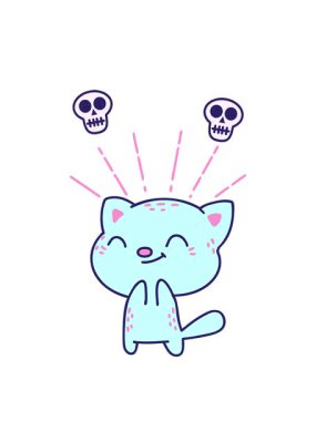 Dövme stili mutlu kedi çiziminin kafatası animasyonu