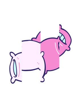 Yastığın karikatür karikatürünü bölme hareketi