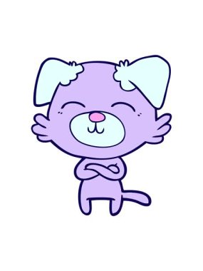 Çizgi film köpeğinin kollarını çaprazlaması neon ışık efekti