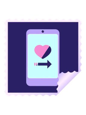 Cep telefonu grafik kare etiket damgası üzerindeki flört uygulamasının efekt canlandırmasını göster