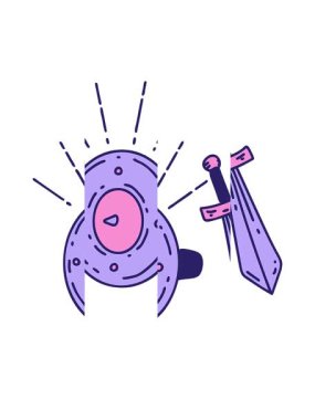 Geleneksel dövme stili bir kalkanın ve kılıcın canlandırmasının bölünen hareketi