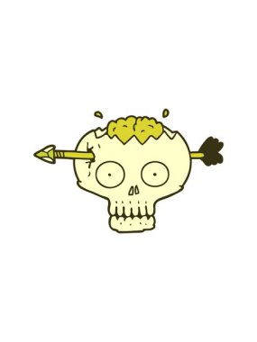 Beynine ok saplanmış karikatür kafatasının renk animasyonu değişiyor