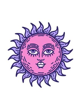 Dövme stili yüzlü güneşin basınçlı animasyonu