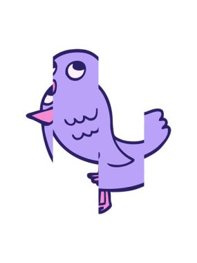 Karikatür karalama kuşunun hareketli animasyonu yukarı bakıyor