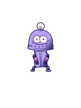 Ampul karikatür elementli mutlu karton robotun yükselişi ve yüzüşü