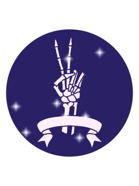 Sim efekti bir iskelet dövmesi barış işareti veriyor.