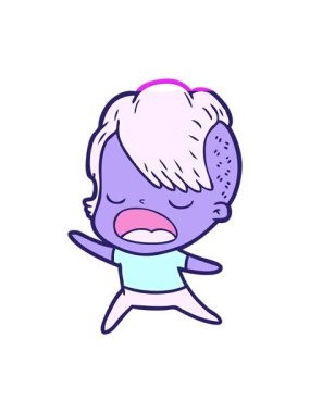 Karikatür animasyonunu aç. Havalı hippi kız konuşuyor.