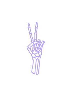 Siyah çizgili dövmenin hareketli animasyonunu bir iskeletin barış işareti simgesi oluşturması.