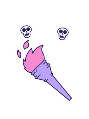 yanan bir meşalenin ikonik dövme stili kafatası animasyonu