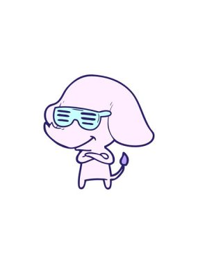 Kollarını kavuşturmuş havalı gülümseyen filin karikatür animasyonu.