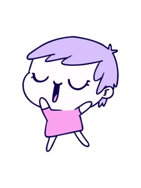 Şirin kawaii kısa saçlı kızın el yazısıyla çizilmiş çizgi filminin neon ışık efekti