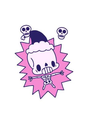 el animasyonu kawaii iskeletinin noel karikatürü.