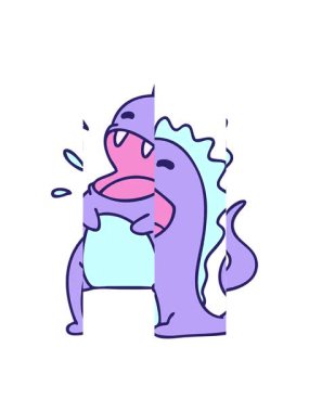 Neşeli bir dinozorun karikatürünü bölme hareketi