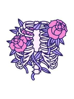 Bir göğüs kafesi ve çiçeklerin dövme stili görüntüsünün canlandırma efekti