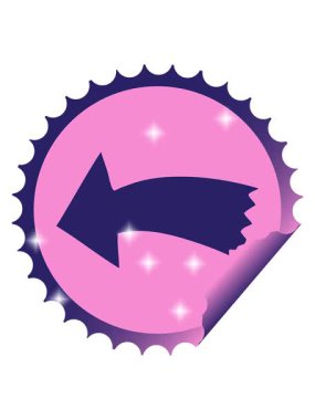 Dairesel kabuk soyma etiketinin parıltı efekti çizgi film oku