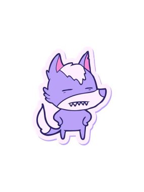 Çizgi film kurdunun dişlerini gösteren çıkartmasının hareketli animasyonu.