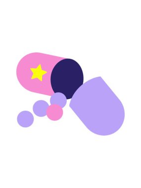 Parlayan yıldızlar, açık kapsül haplarının düz renk çiziminin canlandırılmasını etkiler.