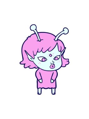 Uzaylı kız çizgi filminin neon ışık efekti animasyonu