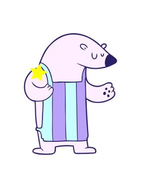 Parlayan yıldızlar karikatür kutup ayısı şefinin animasyonunu etkiler.