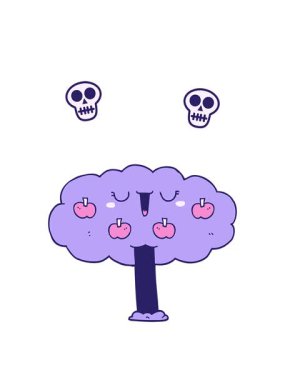 Çizgi film elma ağacı tasarımının kafatası animasyonu