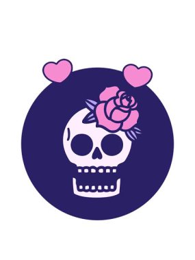 Kafatası ve gül çiziminin sembolik dövme tarzının dönen kalp animasyonu