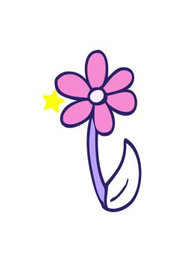 Parlayan yıldızlar karikatür karalama bahar çiçeğinin animasyonunu etkiler.