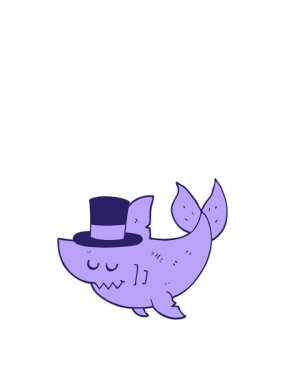 Çizgi film köpekbalığının hareketli animasyonu silindir şapkalı