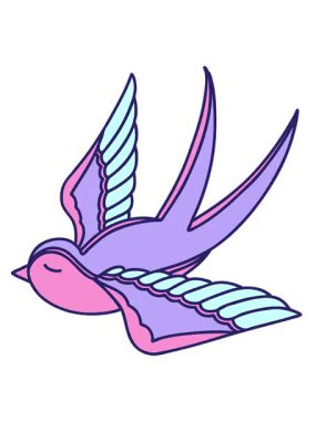 Dövmenin titreşimli animasyonu geleneksel kırlangıç stilinde