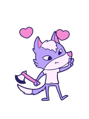 Dost canlısı çizgi film kurtlarının dönen kalpleri barış işareti veriyor.