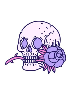 Bir kafatası ve gül tasarımının ikonik dövme tarzının parlak ışık efektleri