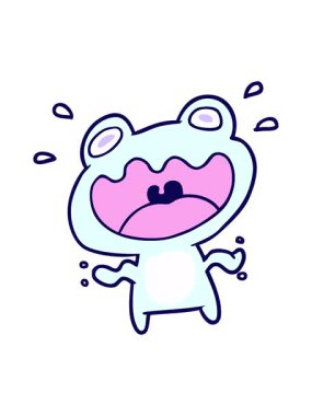 Sevimli çizgi film karakteri korkmuş kurbağanın neon ışık efekti.