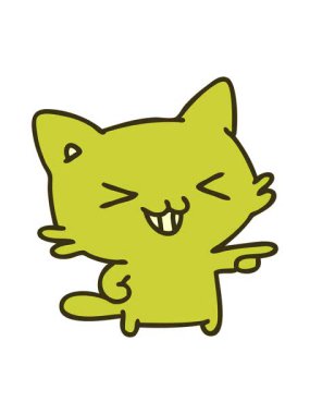 Bir kedinin gösterip güldüğü çizgi filmin renkli animasyonu