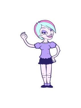 Çizgi filmdeki el sallayan kadının hareketli animasyonu.