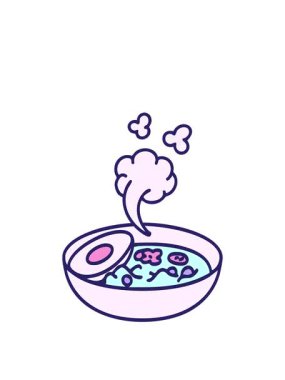 Sıcak bir kase Japon eriştesinin animasyonunu uzatıyorum.