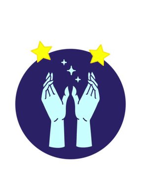 dönen yıldızlar uzanan ellerin görüntüsünün animasyonu