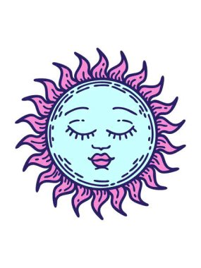 Ortaçağ güneşinin geleneksel tarzında dövmenin parlak ışık efekti