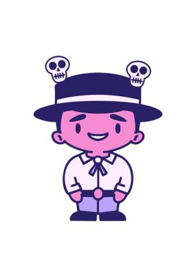 Geleneksel kıyafet karikatüründeki Brezilyalı adamın kafatası animasyonu