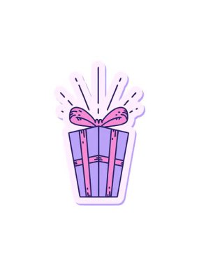 Dövme stili bir yılbaşı hediyesinin çizgi film çıkartmasının dönen hareketi.