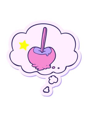 Parıldayan yıldızlar, çizgi film şekerleme elma ve düşünce baloncuğunun basılı çıkartma olarak canlandırılmasını etkiler.