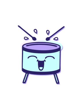 Sevimli bir çizgi filmin hüzünlü çıkartmasının titreşimli hareketli animasyonu. Mutlu davul.