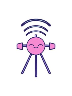 Uydu dizaynının sevimli bir çizgi filminin titreyen hareketli animasyonu