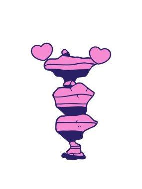 Yığılmış taşların karikatür karalamalarının dönen kalpleri.