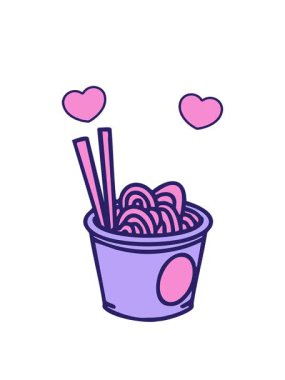 Japon eriştelerini yemek çubuklarıyla çıkarmanın dönen kalp animasyonu.