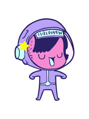 Parıldayan yıldızlar çizgi film astronot kadının animasyonunu etkiler.