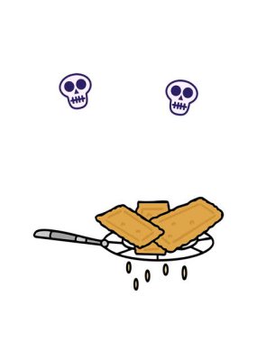 Kızarmış Brezilya pastellerinin kafatası animasyonu