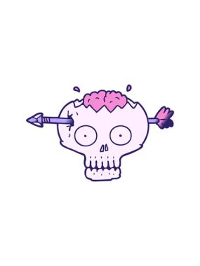 Karikatür kafatasının titrek hareketli animasyonu ve beyninde ok karalaması.