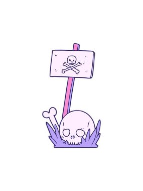 Karikatür kafatası kemiklerinin hareketli animasyonu ve uyarı işareti