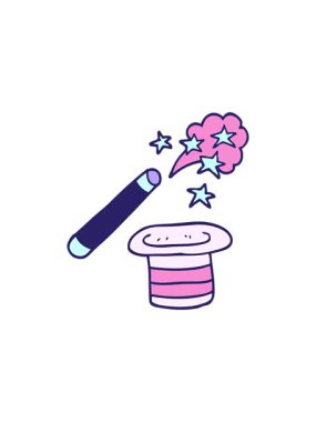 karikatür karalama sihirbazlarının radyoaktif ışıldayan animasyonu şapka ve değnek