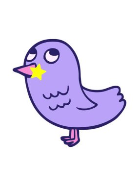 Parıldayan yıldızlar çizgi film karalama kuşunun yukarı bakışının animasyonunu etkiler.